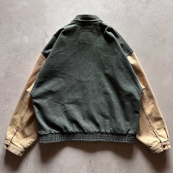 vintage 90s green tan fish boxy varsity jacket - Picture 3 of 6